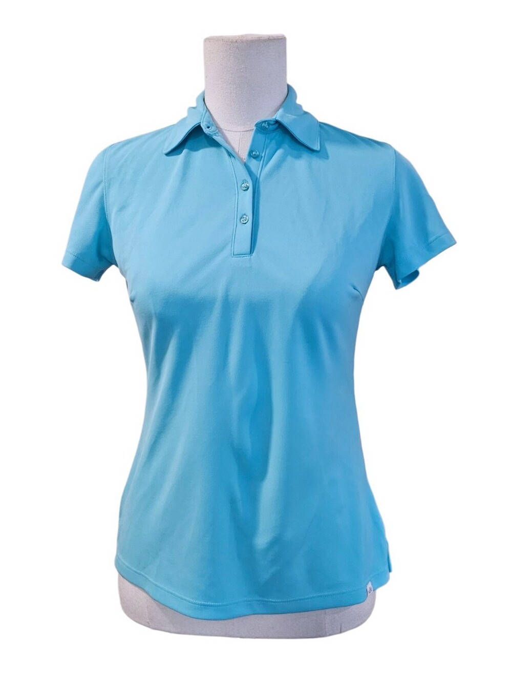 Lady Hagan Short-Sleeve Gold Polo Shirt in Aqua Blue XS